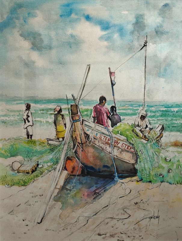 Getting Ready by Augustine Gokah, acrylic on canvas