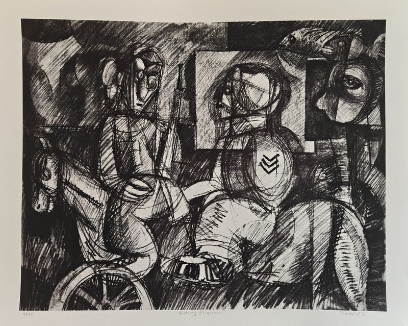 Riding Pilgrims by George Hughes, screen print on card