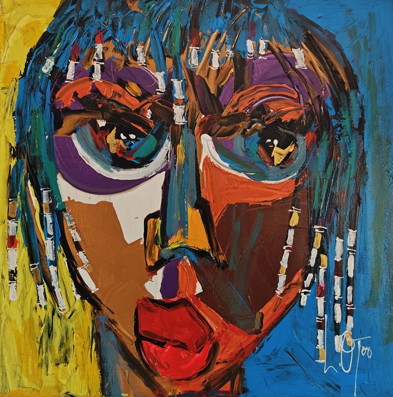 Braid Blues by Larry Otoo, acrylic on canvas