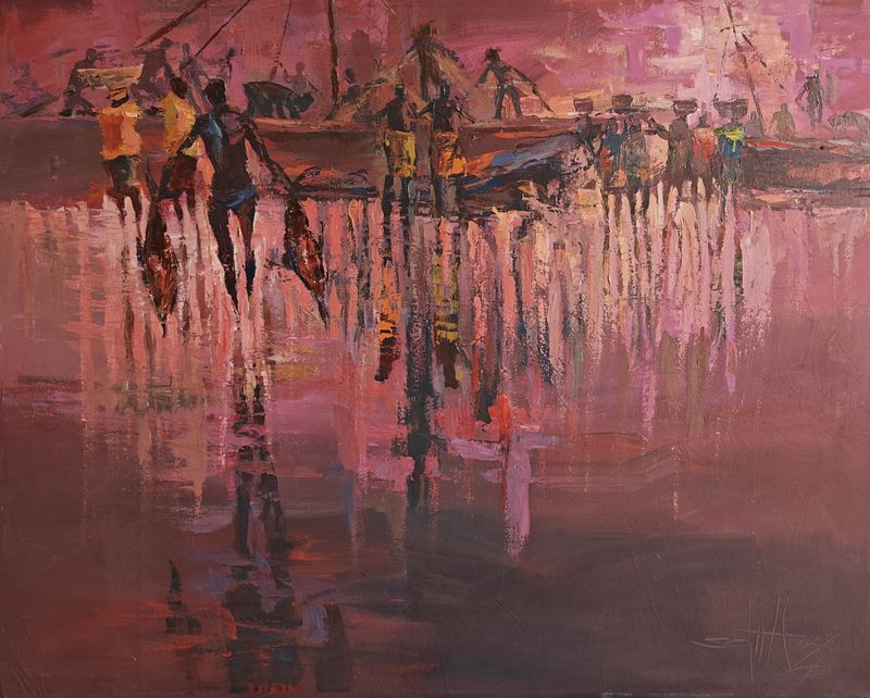 Late Arrivals by Seth Clottey, acrylic on canvas